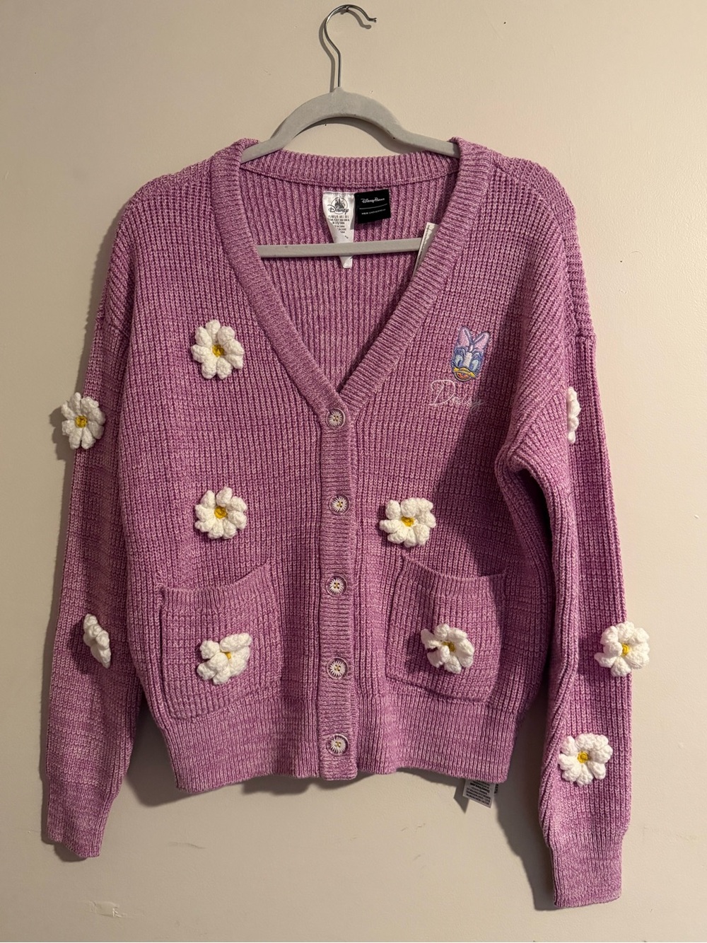 Disney Parks Purple Daisy Duck Knit Cardigan Sweater Size Large New With Tags